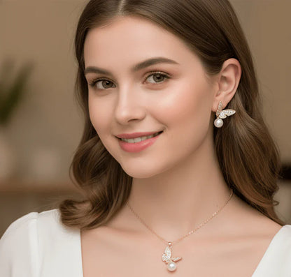 Elegant Butterfly Pearl Jewelry Set – Necklace & Earrings